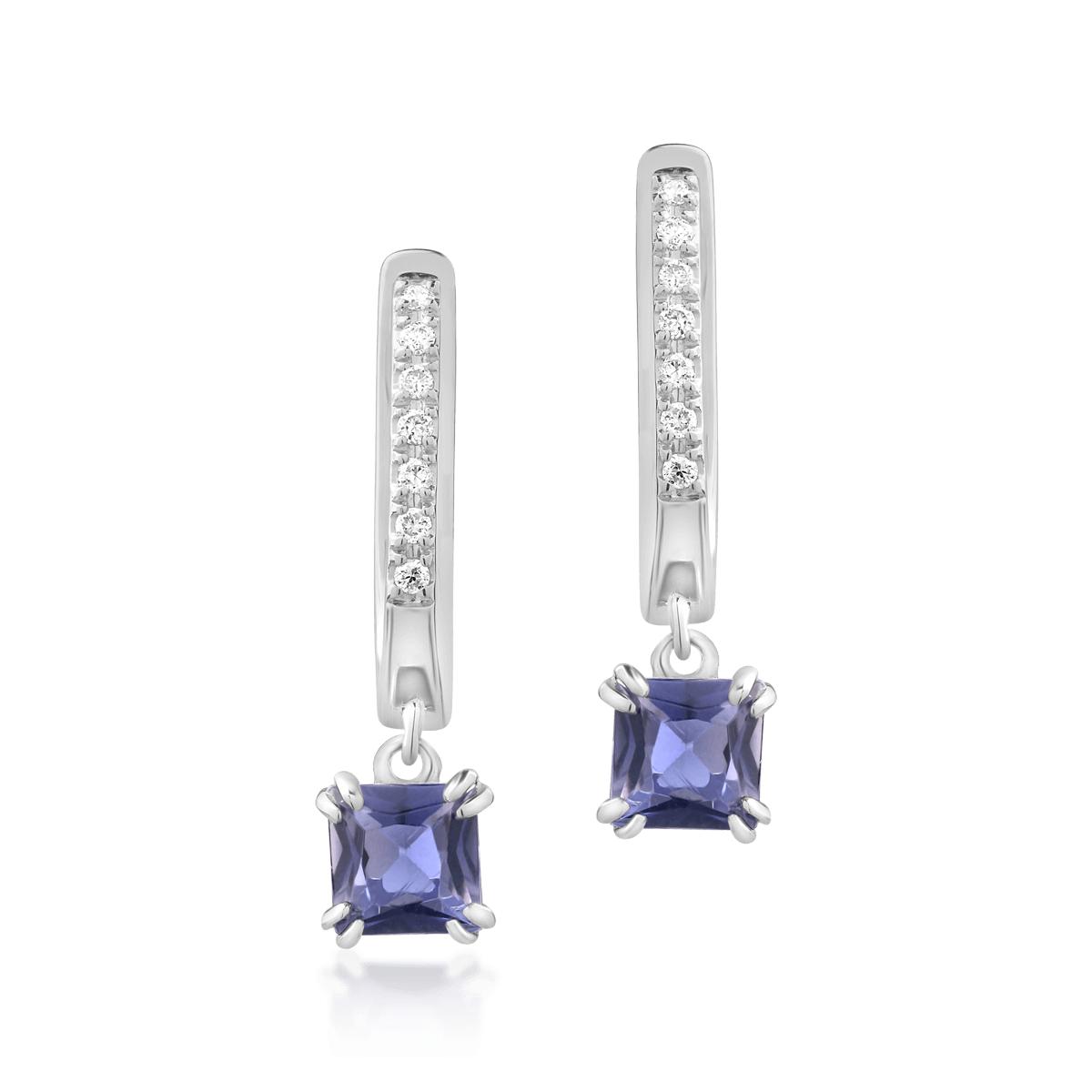 18K white gold earrings with iolites of 0.55ct and diamonds of 0.06ct